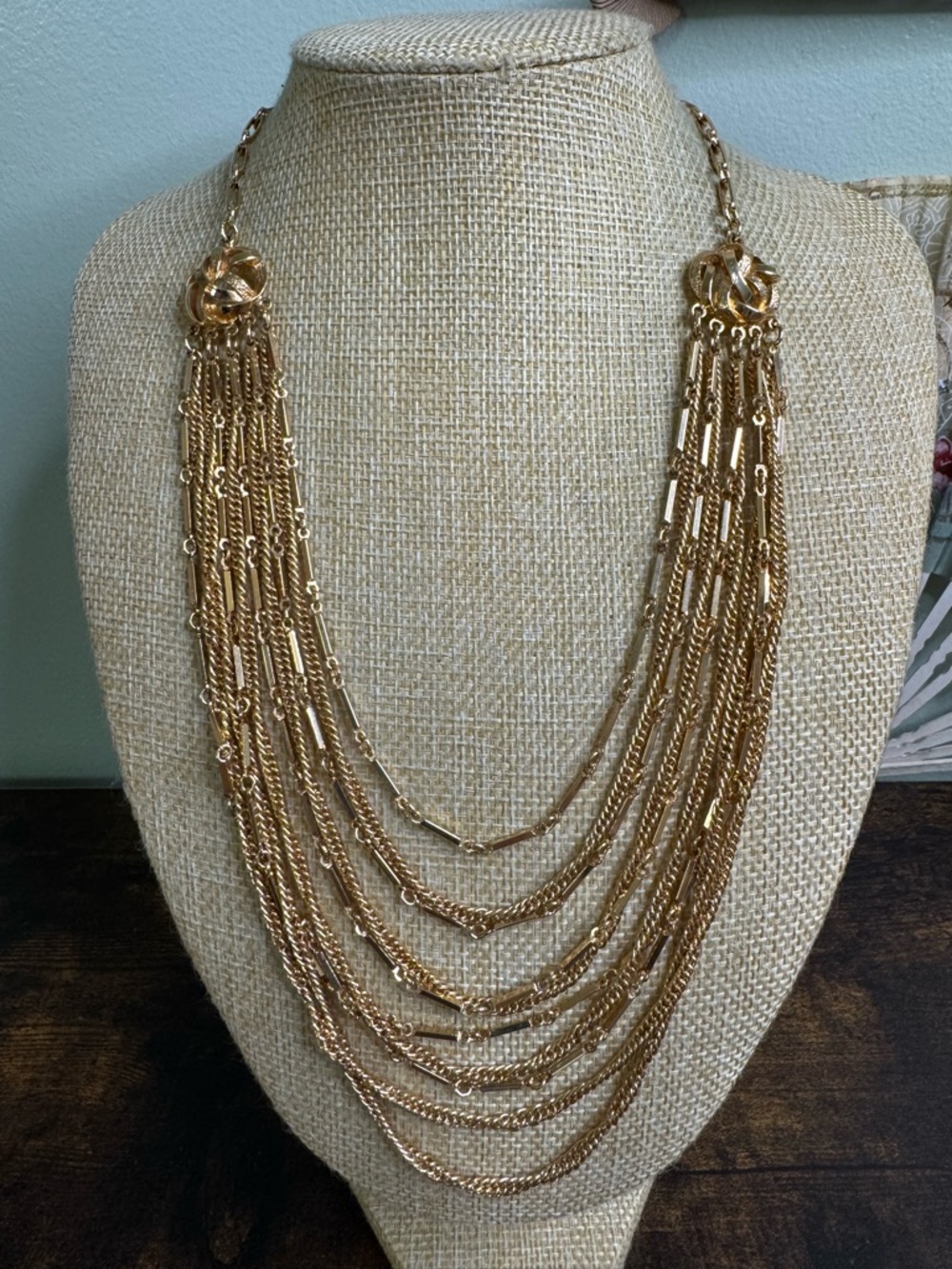 Layered Gold Multi-Strand Statement Necklace - Vintage